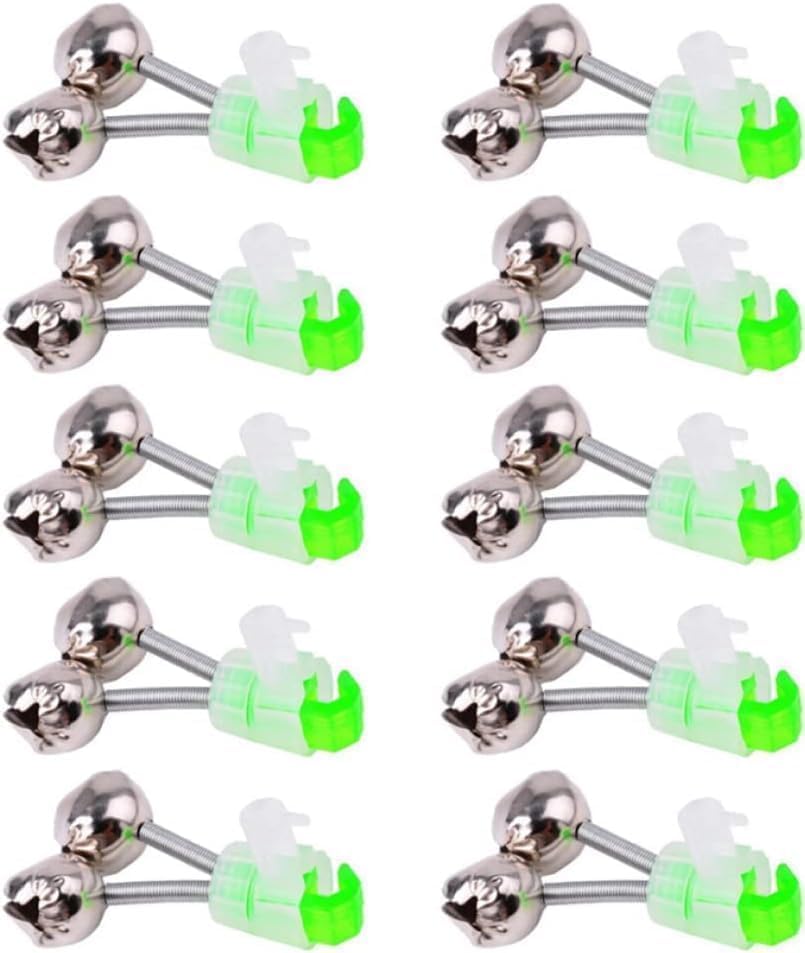 10 PCS Silver Fishing Rod Bells Double Bell 1.89 Inch,Dual Alert Fishing Bells for Rods, Green Galvanized Fish Bite Alarm Portable Reusable Bite Indicator for Night Fishing Bite Indicators