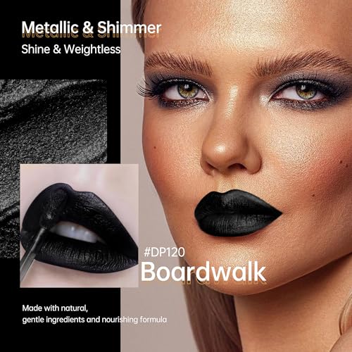 Image of Depuplum Black Lipsticks for Women Metallic Glitter Lipstick Long Lasting