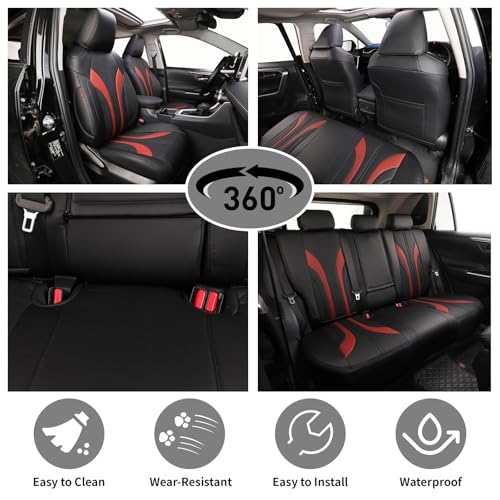 Image of EKR Rav4 Seat Covers Custom Fit for Toyota Rav4 (Hybrid) SE /XSE 2026, Car Seat Cover Full Set for SUV,Factory-Style Upgrade, Easy-Wipe Protection,Faux Leather(Black +Burgundy)