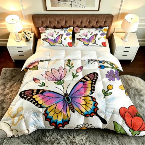 Edredón nórdico de microfibra transpirable para cama de 150 con estampado de mariposas 2