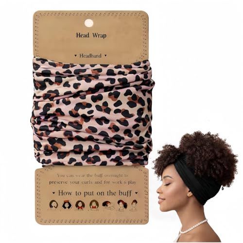Hair Wrap for Curly & Coily Hair Extra Wide Stretch Sleep Scarf Anti-Frizz Night Hair Wrap Soft Breathable Tube Headband for Thick Natural Hair Braids Locs Cheetah Print