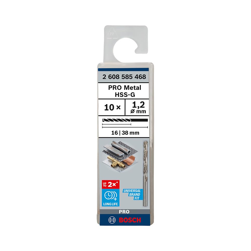 Bosch 10x PRO Metal HSS-G Twist Drill Bit Standard Length (for Non-ferrous metals, Steel, Ø 1,20 mm, Professional Accessory Rotary Drill/Drivers)