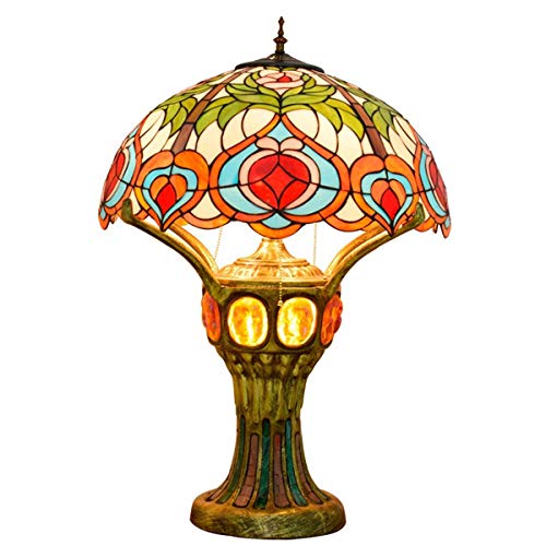 Antike Art Tischlampe Vintage Pastoral Leselampe Pfirsich Glasmalerei Schreibtischlampe Für Schlafzimmer Wohnzimmer 28 7-Zoll Hoch