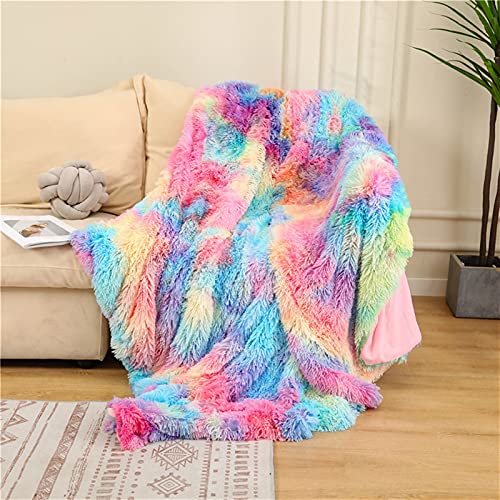 Couverture lit en molleton corail long peluche arc-en-ciel - 3