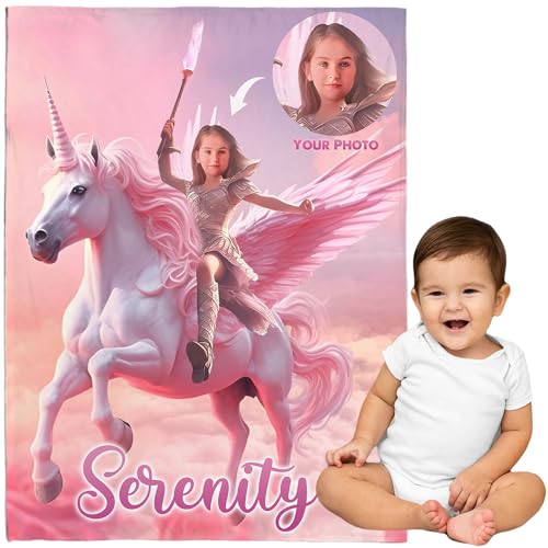 Personalized Princess Unicorn Blanket for Girls - Upload Your Photo, Birthday Gift With Your Face - 30x40 Inches