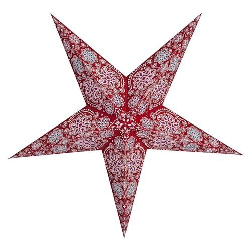 Image of GalaxyArts Paper Star Lanterns, 24 Inch Red Chakra 3D Light-Up Hanging Lamp, Handcrafted Hollow Out 5-Point Star Decoration for Christmas, Wedding, Birthday, Parties, Indoor Outdoor Holiday Home Decor