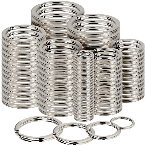 Schlüsselring, FANDAMEI 100 Stücke Schlüsselringe Set Vernickelte Stabile Runde Schlüsselanhänger Ringe mit Ø 15mm/20mm/25mm/32mm für Hausschlüsseln, Autoschlüsseln, DIY