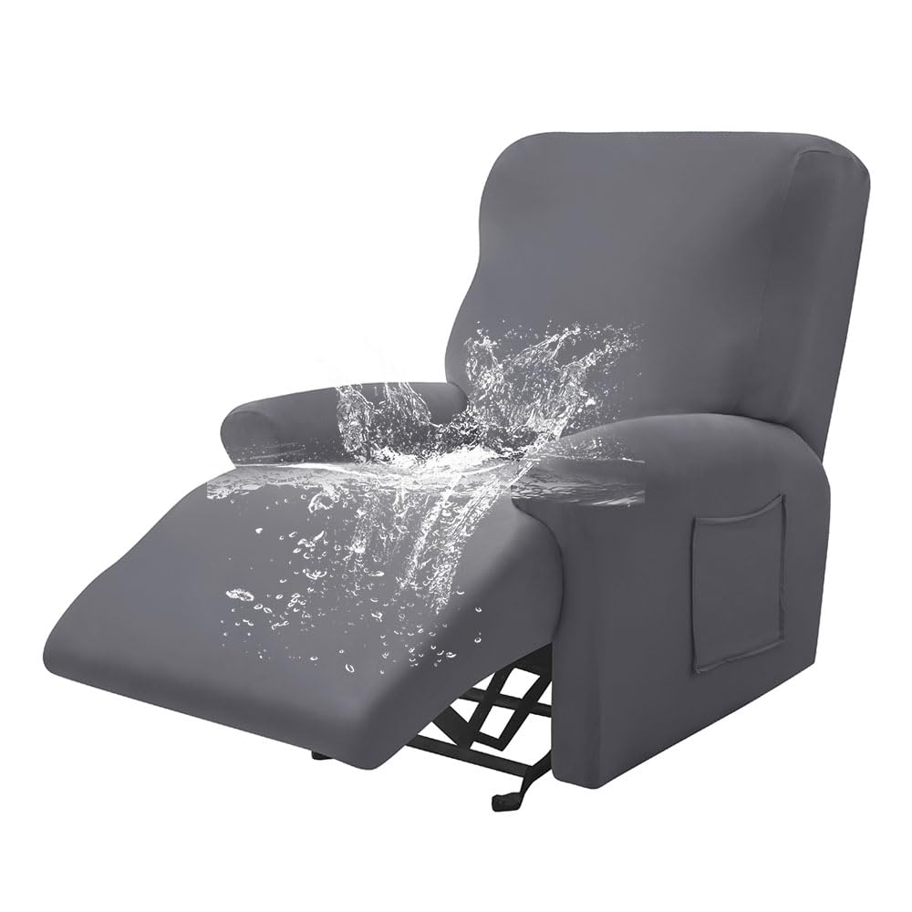 Highdi Funda de Sillón Relax Elástica para Sillón Reclinable, Impermeable Funda Reclinable Color Sólido con Bolsillos Laterales, Antideslizante y Lavables Fundas Protector (Gris Oscuro,1 Plaza)