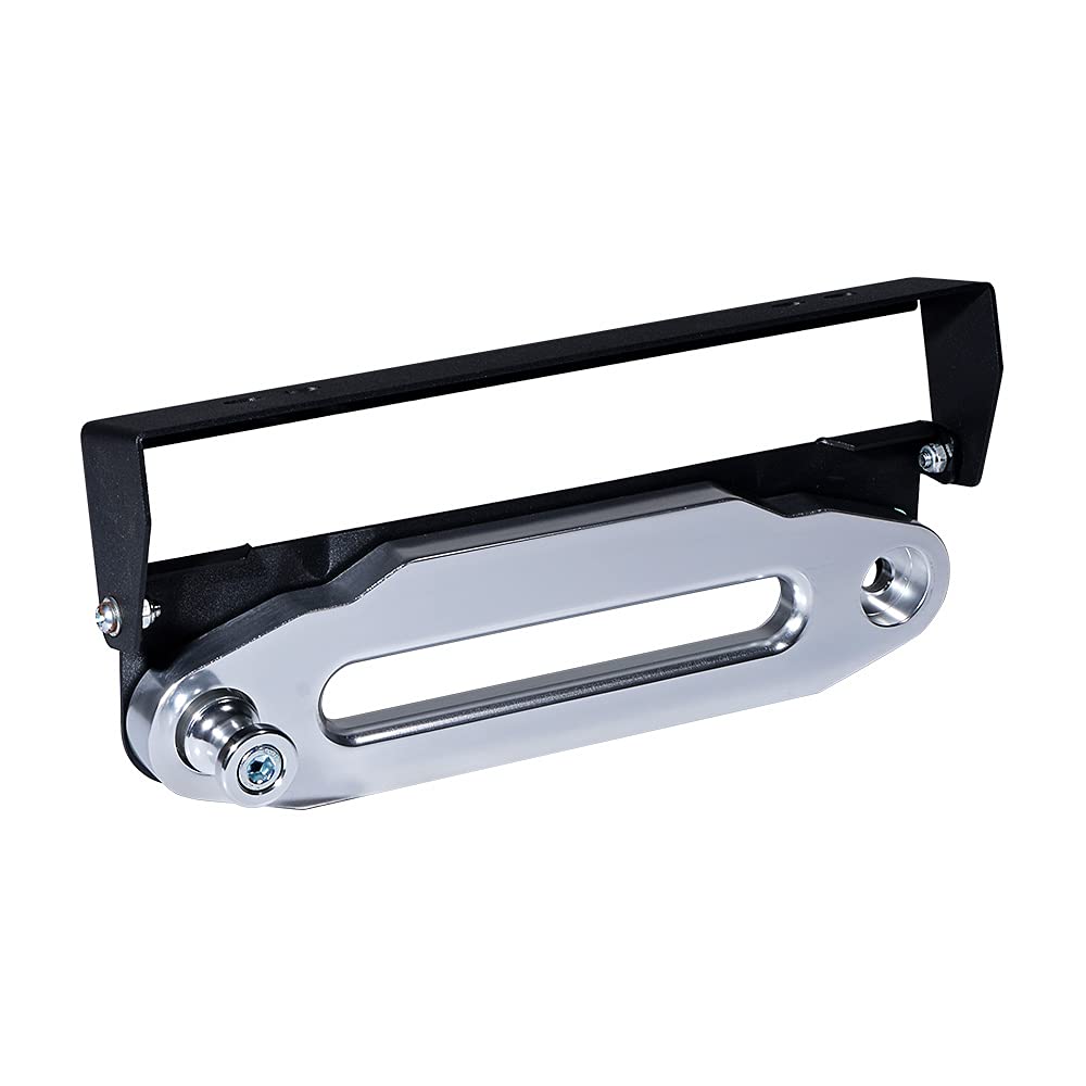 Anzios Silver 1X Synthetic Winch Rope Hawse Fairlead + 1X Steel Winch Stand + Black Flip-Up License Plate Holder for Off-Road 4X4 Snow Plow Trailer10 Mounted Screws 3/8 1/2 Synthetic Rope