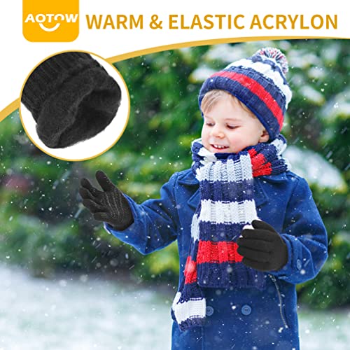 Winter Boys Touchscreen Cycling Gloves: Warm Windproof Knit Glove Touch Screen Anti-Slip Mitten Sport Ski Football Riding Chirldren Fleece Soft Mittens Aged Of 8-10 Kids #TOP3