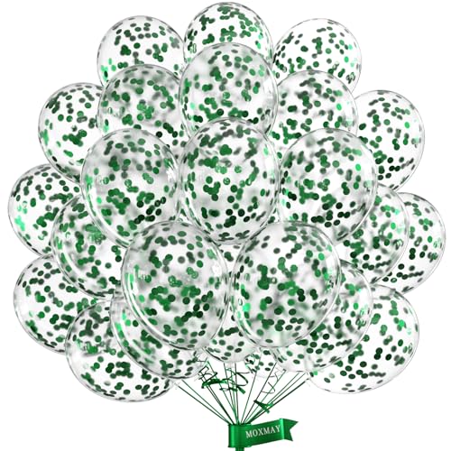 Image of Green Confetti Balloons 12 inch, 50 Pcs Clear Balloon with Green Confetti for Graduation Birthday Wedding Baby Shower Christmas Party Decorations
