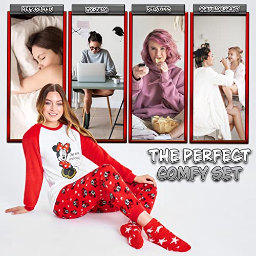 Image of Disney Womens Pyjamas, Fleece Loungewear and Fluffy Socks Stitch Gift Set (Standard, S, White /Red Minnie)