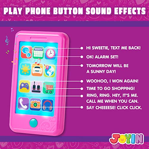 JOYIN Pretend Kids Phone, Learning Toy Phone Set (4-in-1),Kids Cellphone, Keyfob Key Toy, Driver's License, and Debit Card, Car Sounds,Phrases and Music,Girls Boys Birthday Gifts for Kids 1-3, Pink - image 3