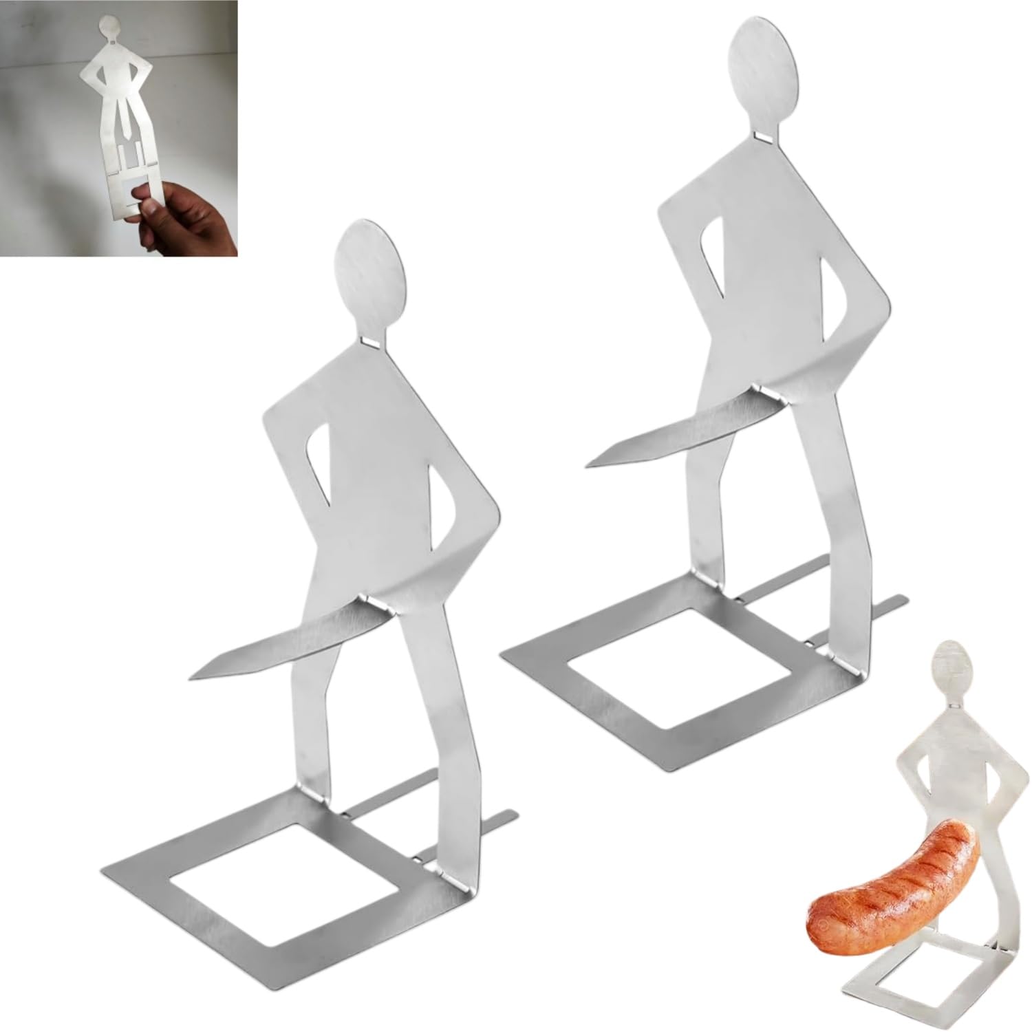 Zpeiran 2-Pack Stainless Steel BBQ Sausage Holder,Funny Standing Man Hot Dog Roaster Rack, Portable Grilling Tool for Outdoor Camping & Garden Barbecues