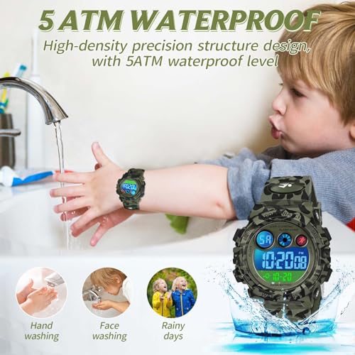 Image of Dayllon Kids Digital Watch,Boys Digital Outdoor Sport Waterproof Watch,with Calendar 12 /24H Alarm 7 Colorful Backlight Stopwatch Wristwatch for 3-15 Years Old
