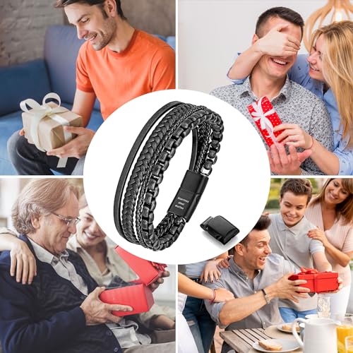 Image of murtoo Mens Bracelet leather and Steel, Stainless Steel Chain and Leather Bracelets for Men