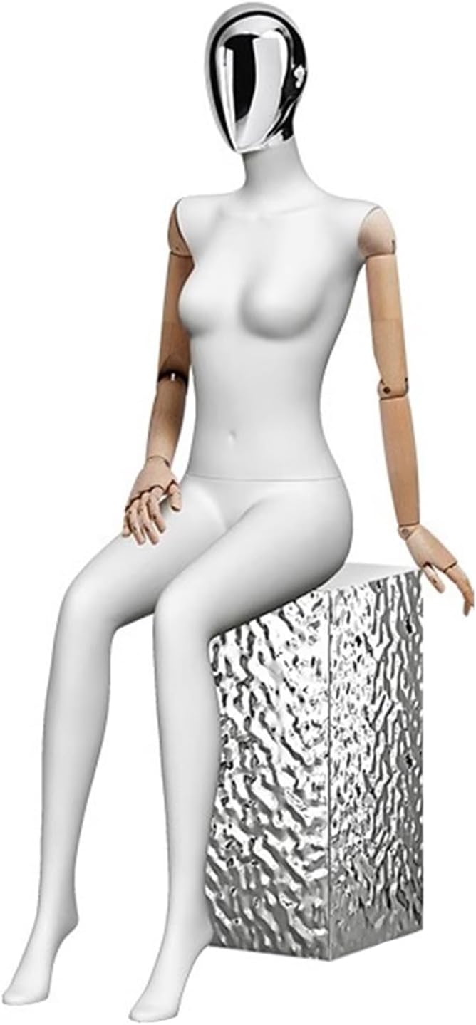 A Human Retail Mannequins Sitting On A Stool, A 61 Inch Tall Mannequin, Used to Display Tops, Pants, and Skirts,Shoes,White