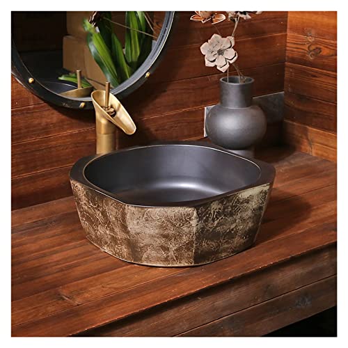SAeWare Fregadero vintage para baño retro sobre mostrador de cerámica con drenaje, lavabo artístico