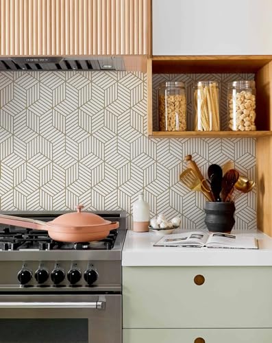 Image of MelunMer Geometric Contact Paper Peel and Stick Wallpaper Gold 17.7 inchx393 inch