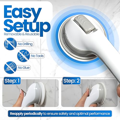 Safe-er-Grip Changing Lifestyles Suction Cup Grab Bars For Bathtubs & Showers; Safety Bathroom Assist Handle, White & Grey, 16 Inches - Image 5