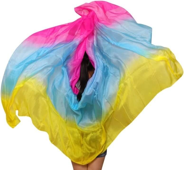Belly Dance Silk Scarf, Dancing accessories, Silk Veils Belly Dance Stage Performance Props Handmade Dyed Scarf Bellydance Accessories (Color, Size : 270x114cm) ( Color : Onecolor , Size : 200x90cm )(