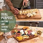 Acacia Wood Cutting Board and Chopping Board with Handle for Meat, Cheese Board, Vegetables, Bread, and Charcuterie - Decorative Wooden Serving Board for Kitchen and Dining Room, Large 17" x 13" - Image 2