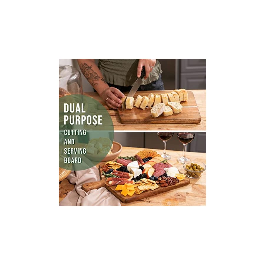 Acacia-Wood-Cutting-Board-and-Chopping-Board-with-Handle-for-Meat-Cheese-Board-Vegetables-Bread-and-Charcuterie-Decorative-Wooden-Serving-Board-for-Kitchen-and-Dining-Room-Large-17-x-13 Acacia Wood Cutting Board and Chopping Board with Handle for Meat, Cheese Board, Vegetables, Bread, and Charcuterie - Decorative Wooden Serving Board for Kitchen and Dining Room, Large 17” x 13”