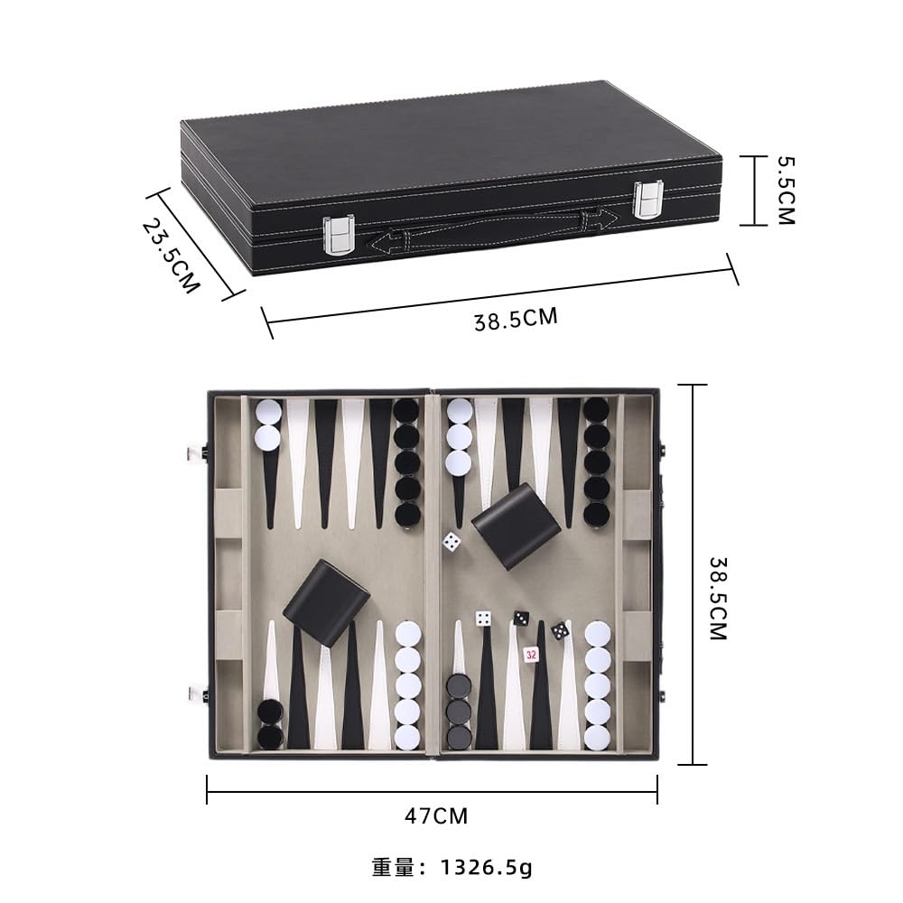 Set da backgammon for adulti, set da gioco da tavolo in pelle PU nera da 15 pollici, set da backgammon da viaggio classico for 2 giocatori scacchiera portatile