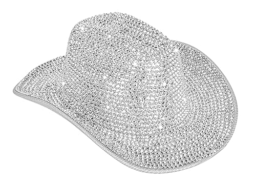 INOGIH Women Fringe-Rhinestone Western-Cowgirl-Hat Tassel-Decor Cowboy-Fedora-Hat for Party Music Festival Silver