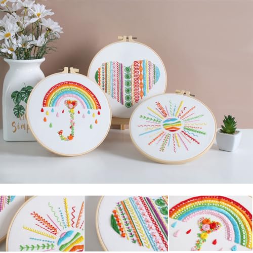 Image of Konrisa Easy Embroidery Kit for Beginners Stamped Embroidery Starter Kit DIY Sewing Needlepoint Cross Stitch for Adults, Stitch Practice Kit 3 Embroidery Fabric Pattern