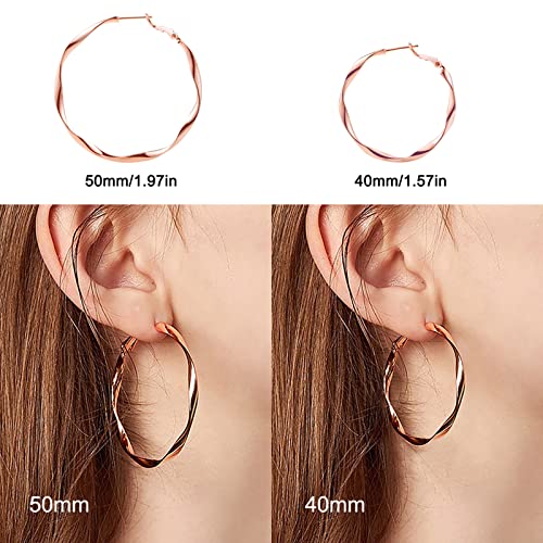 Image of 24K Gold Hoop Earrings for Women Trendy Real Gold Plated Twisted Thin Huggie Hoops, Dainty Cute Big Gold Filled Dangle Hoop Earrings Nickel Free Womens Earrings for Sensitive Ears Hypoallergenic