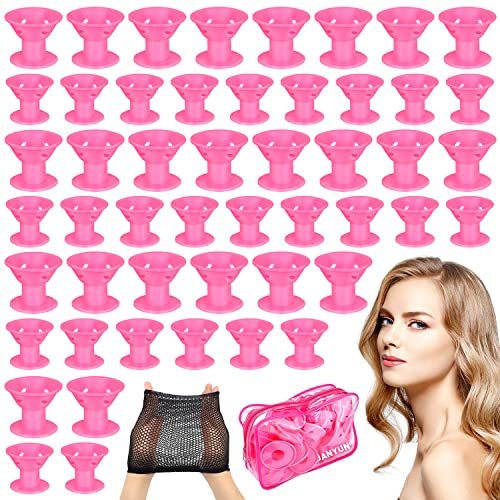 DASIAUTOEM 40 PCS Bigoudis en Silicone, Cheveux DIY Rouleaux Bigoudis, Sans Chaleur Bigoudis, Coiffure Outil Curlers pour Femme, Sac de Rangement Bigoudi, pour Cheveux Longs Courts, Rose, 2 Taille Cover