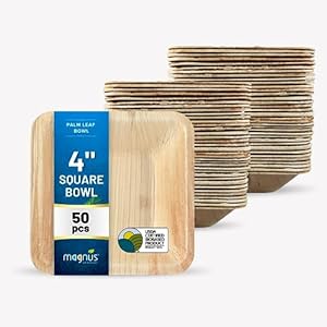 magnus | 4 inch Square Bowls 50 pcs 4 Oz | Disposable Bowls for Party | Like Bamboo Bowls | Palm leaf Bowls for Desserts & Gravy | Compostable Bowls | Picnic Party Bowls better than Paper Bowls