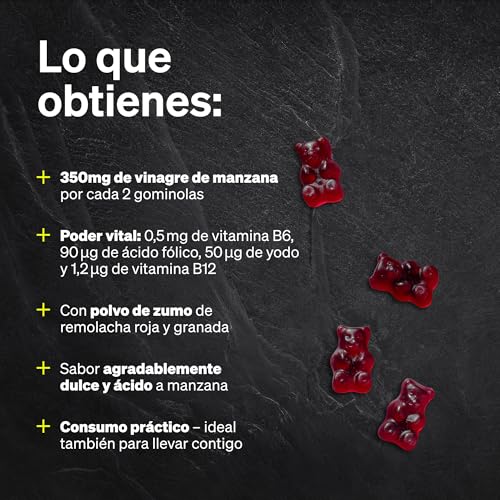 Miniatura 4 de Gominolas De Vinagre De Manzana - 120 Gummies Con La Madre Para 2 Meses B6, B12, Ácido Fólico Y Yodo - Apoyo Para Salud Digestiva - Apple Cider Vinegar Sin Azúcar, Veganas Y Con Sabor A Manzana