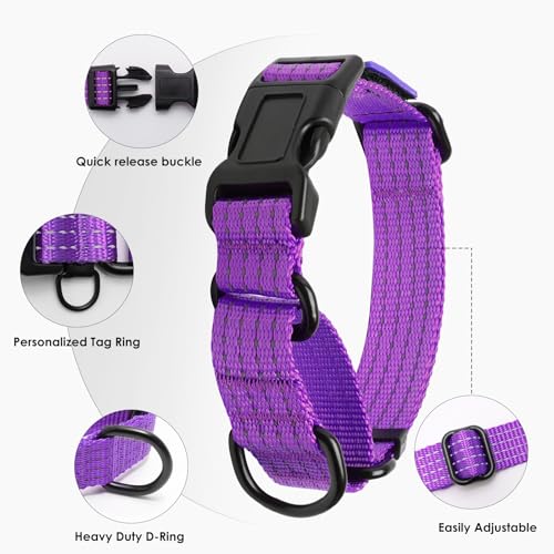 Image of Martingale Dog Collar Reflective NO Pull with USA Flag, L,Purple | Escape Proof without choking,Adjustable Limited Slip Collar with Quick Release Buckle, Nylon Walking Collar for S M L Dogs