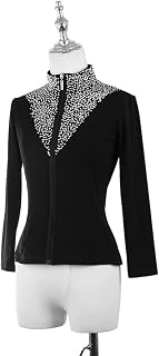 DHONDT Children's Adult Ice Figure Skating Jacket, Women Girls Long Sleeve Stretchy Ice Skating Top for Training Competition