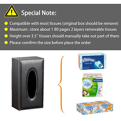 YAPISHI Leather Tissue Box Cover Black Rectangular Facial Tissue Box Holder, Modern Napkin Storage Caddy with Magnetic Bottom, Pumping Paper Dispenser Case for House Bathroom Office Car Living Room - Thumbnail 6