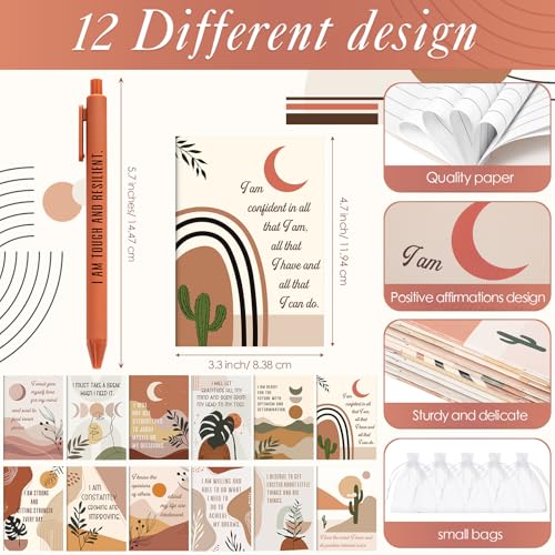 Image of Mooliwe 72 Pcs Positive Affirmation Gift Set Gratitude Notebooks with Pens Small Bags Motivational Encouragement Notepads Daily Affirmations Journal for Women Stress Relief Self Care (Rainbow)