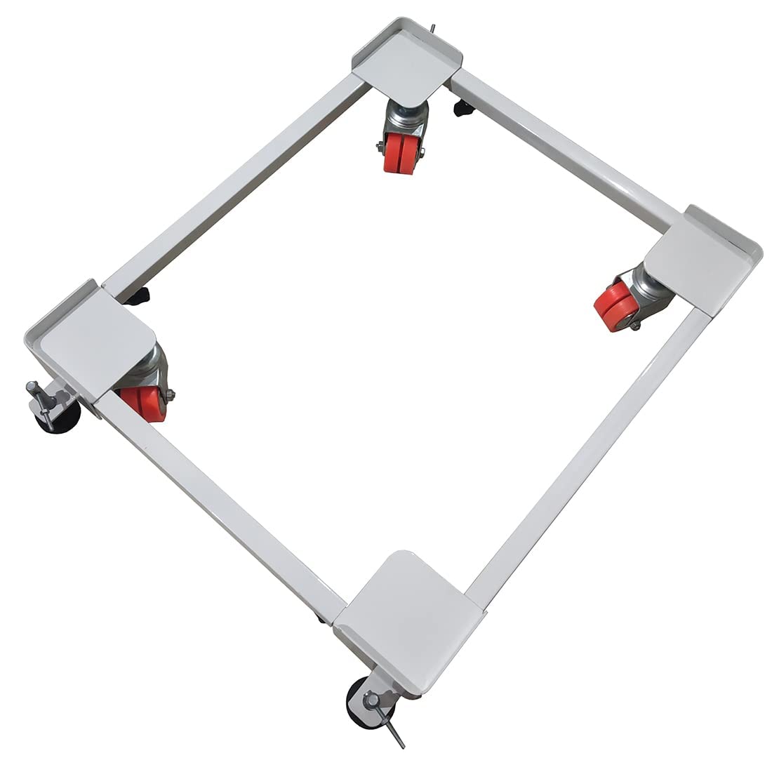 Hipkoo Washing Machine Trolley for Fully and Semi Automatic, Front or Top Load, Fridge and Dishwasher Stand, Adjustable Metal and Wheels, Capacity 180Kg, White (Min: 17"x17", Max: 27"x29")