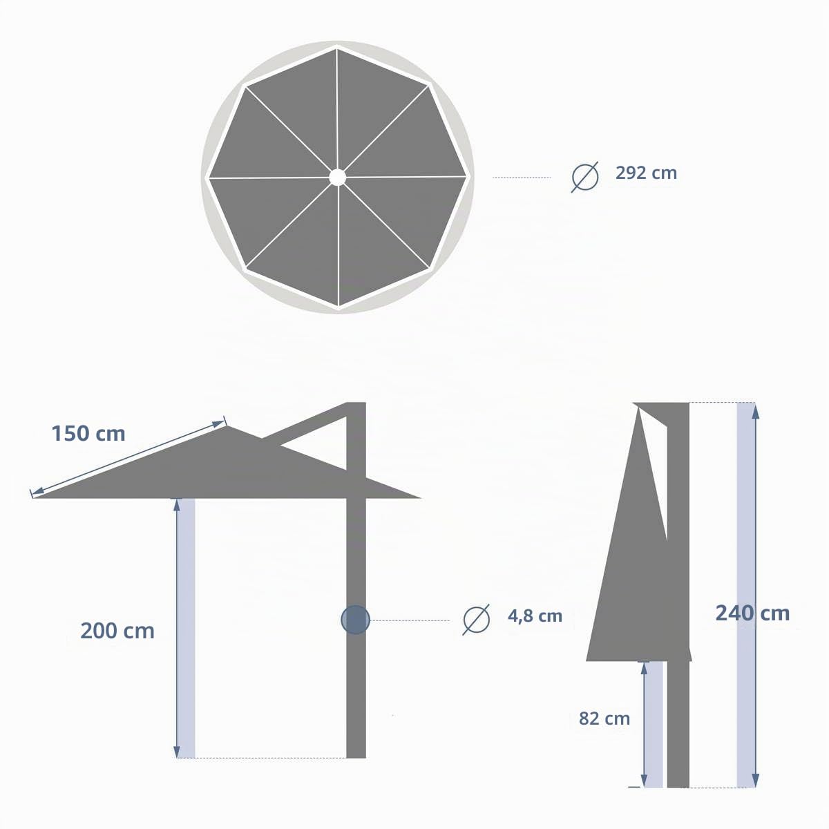 HESPERIDE - Parasol Déporté Rond Manoa 3 m Acier Anti-rouille Toile Déperlante Amovible Orientable 360° Protection Soleil pour Jardin Terrasse