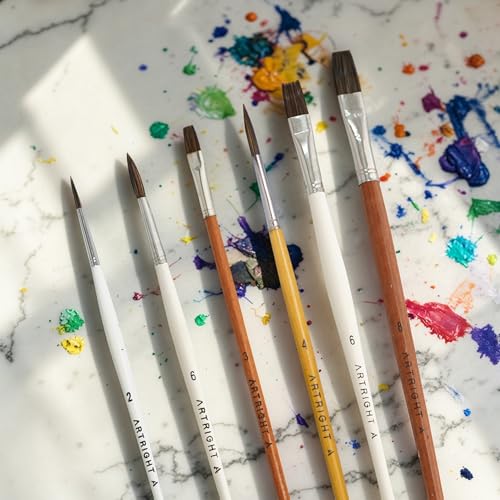 Image of Classic Flat + Round Paint Brush Set of 6 - Professional Artist Painting Brushes with ArtiFlex Filaments for Acrylic, Watercolor & Gouache Painting