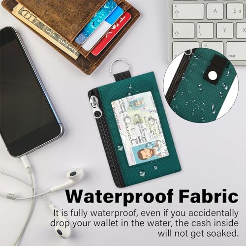 Image of Minimalist RFID Wallet with Lanyard, Multi-Functional ID Case with 2 Zipper Pockets and Key Chain for Men and Women, Tactical Badge Pouch Cards Holder, Coin Purse for Travel Sports-DarkGreen