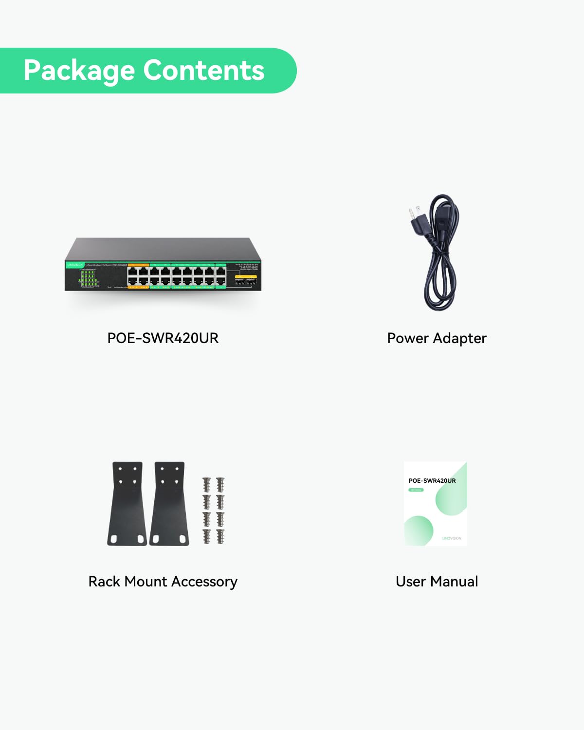 LINOVISION Switch PoE de 16 Puertos y Alcance Ultra Largo con gestión remota en la Nube, transmisión de Datos y PoE de Largo Alcance de hasta 800m, 4 Puertos BT de 90W y 12 Puertos AT de 30W