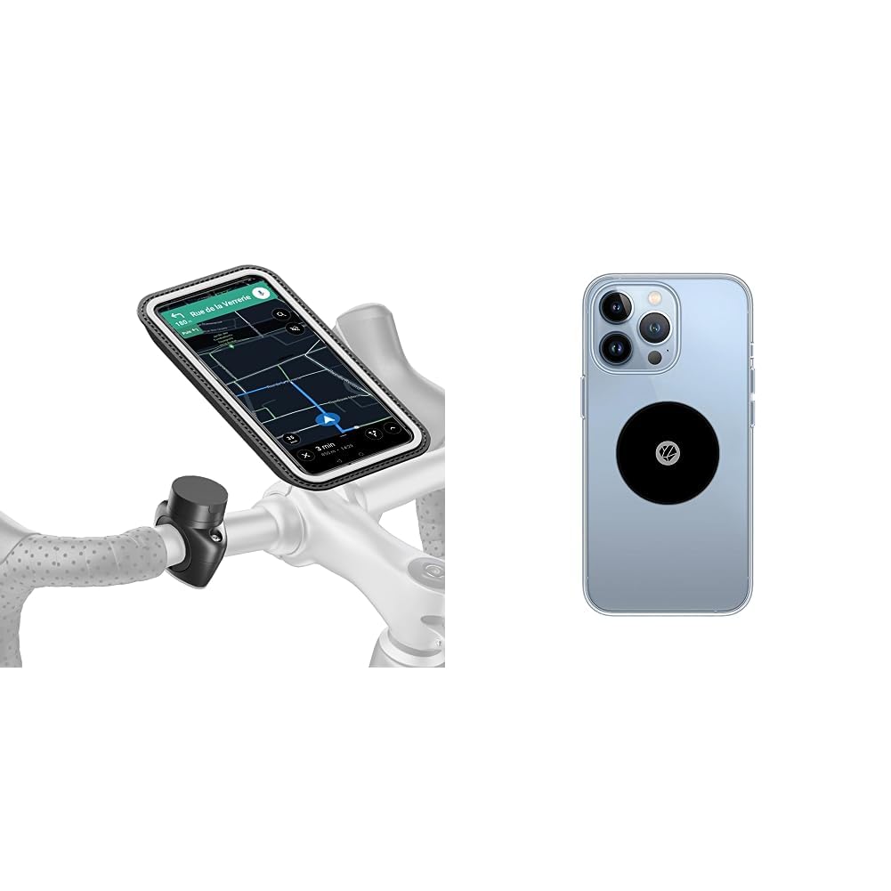 Shapeheart Support téléphone vélo magnétique Pro avec Pochette détachable étanche. Porte téléphone vélo & Plaque métallique, Anti-reflet, Adaptateur Universel Extra-Fin pour Support