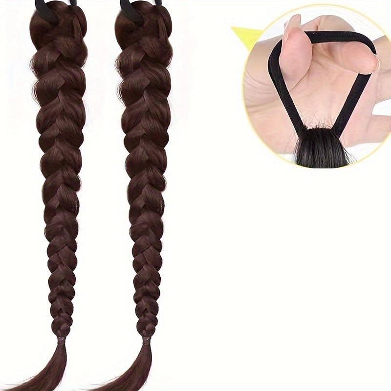 Image of 24 Inch Heat Resistant Clip-In Synthetic Straight Ponytail Hair Extension - Braided Style with Elastic Tie (Style 7)