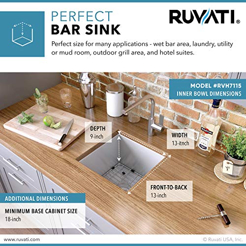 Ruvati 15 X 15 Inch Undermount 16 Gauge Zero Raduis Bar Prep Square Kitchen Sink Single Bowl - Rvh7115 #TOP3