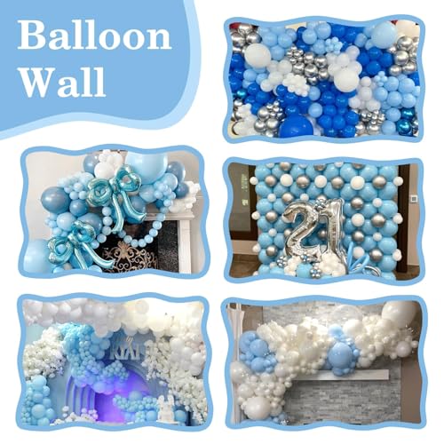 Image of Blue White Link Balloons,60Pcs 6Inch Baby Blue and White Latex Linking Balloons for Birthday Baby Shower Wedding Anniversary Party Decorations