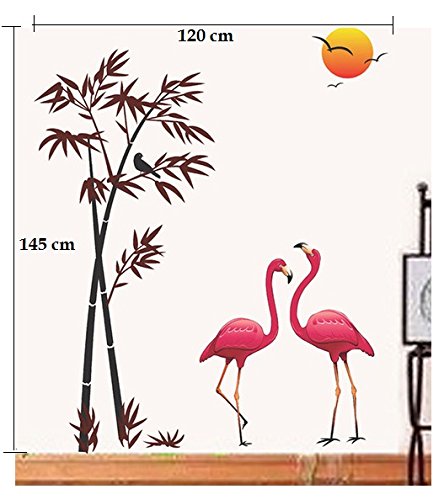 Asmi Collections Wall Stickers Beautiful Flamingo Birds Bamboo Tree Sunset