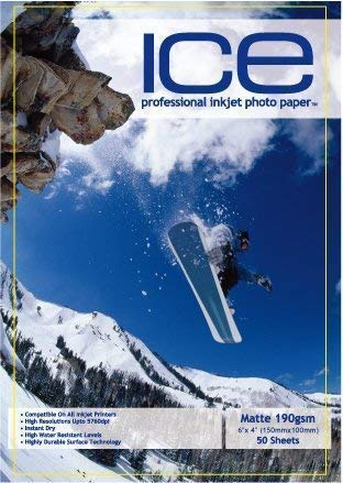 100 Sheets ICE 6x4 190gsm Single Sided Matte (Matt) Photo Paper