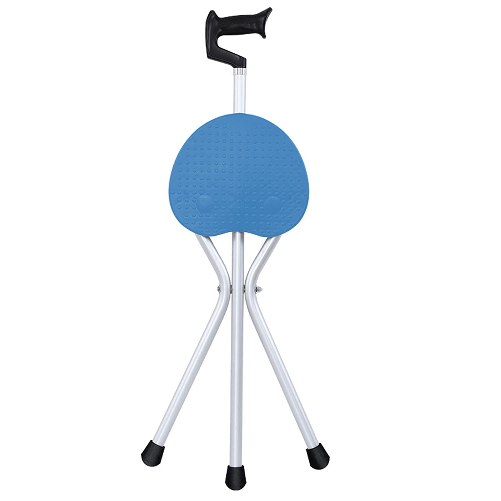 Bastón con Silla de Asiento, Plegable, Bastones Aluminio - Ayuda de Movilidad de Equilibrio Plegable - Base Antideslizante Baston (Azul)